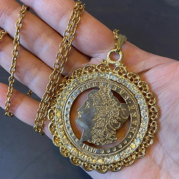 1880 E.PLUR.L.BUS.UNUM By Crown Jewel Man Made Diamonds Necklace Pendant - Picture 4 of 8